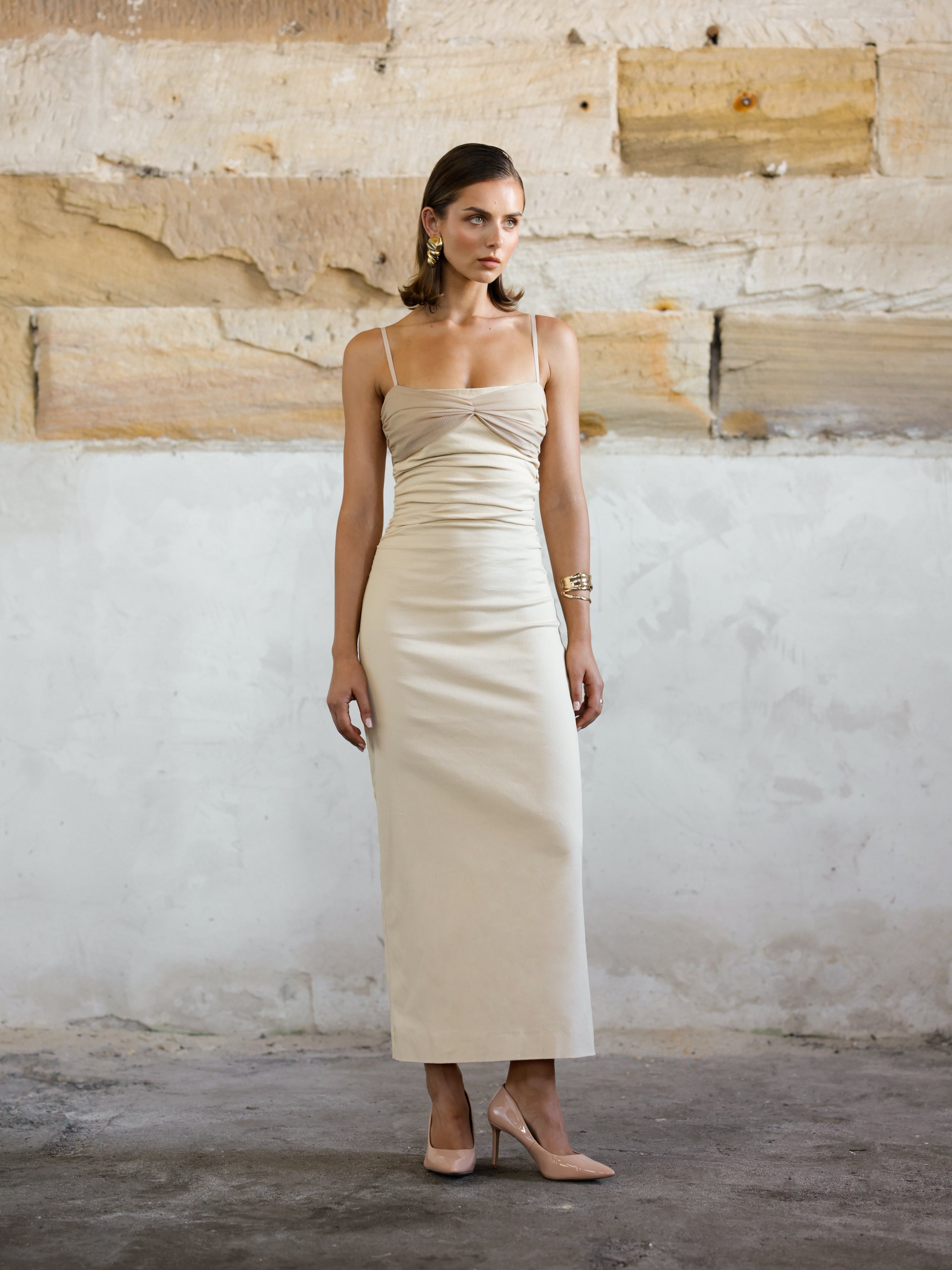 Sasha - Ruched Bodice Midi Dress