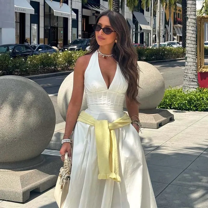 Backless Floral A-Line Dress
