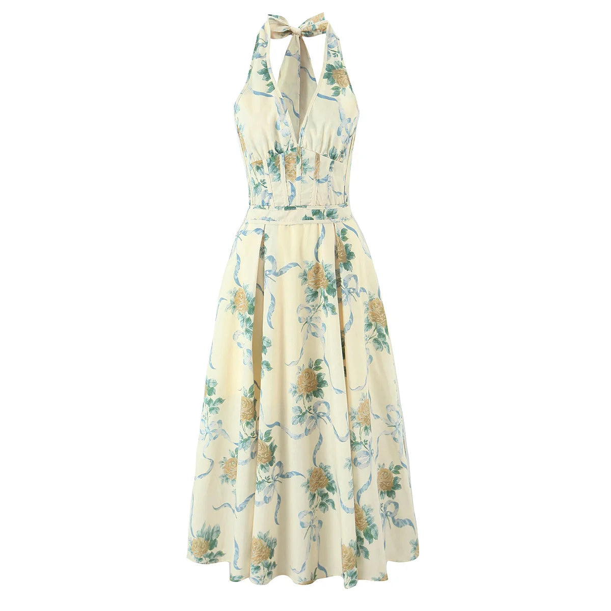 Backless Floral A-Line Dress