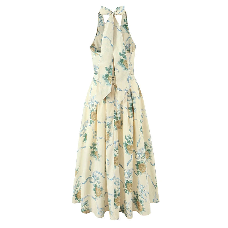 Backless Floral A-Line Dress
