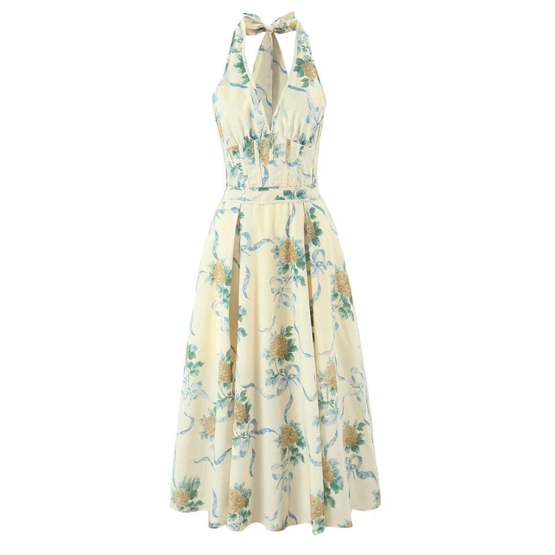 Backless Floral A-Line Dress