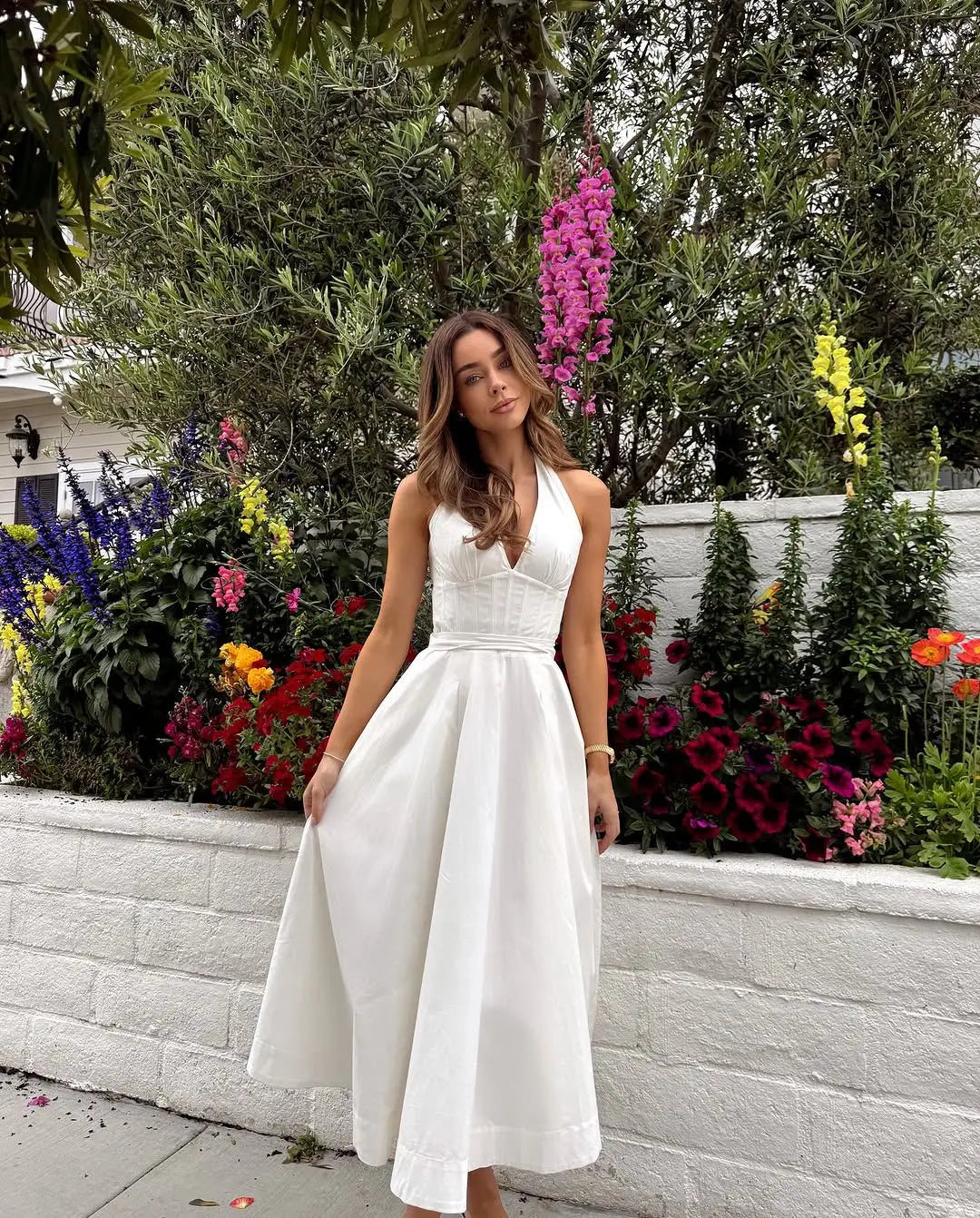 Backless Floral A-Line Dress