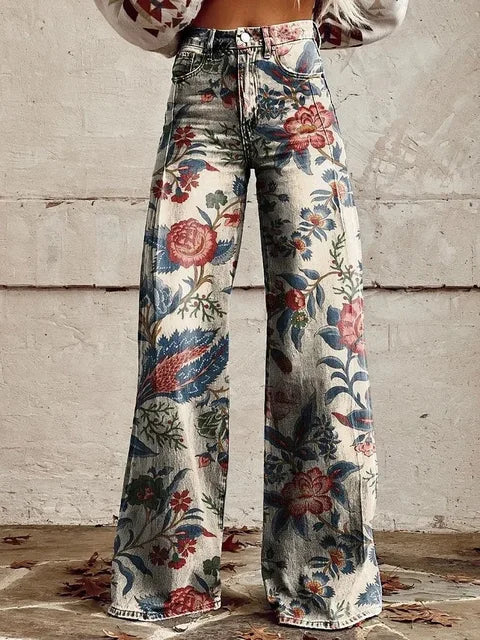 Aurora - Floral Printed Wide-Leg High-Waisted Pants