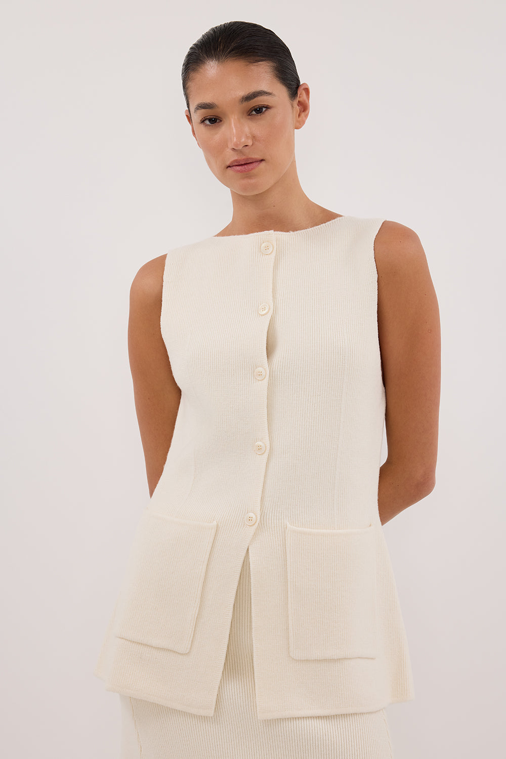 AVA CREAM LONGINE KNIT VEST 