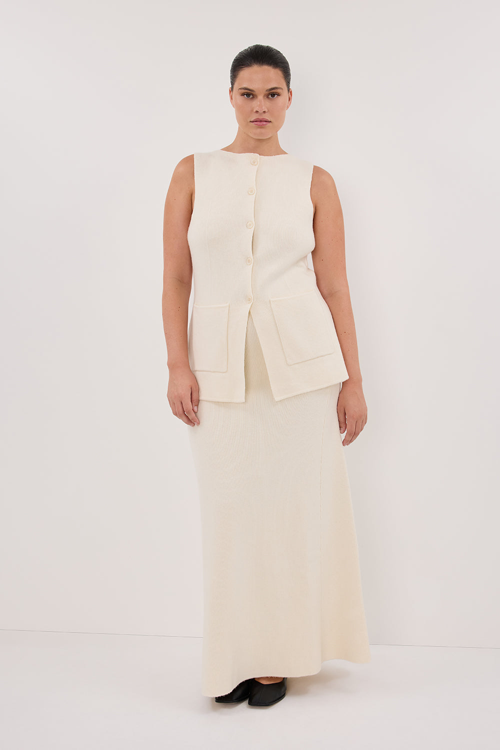 AVA CREAM LONGINE KNIT VEST 