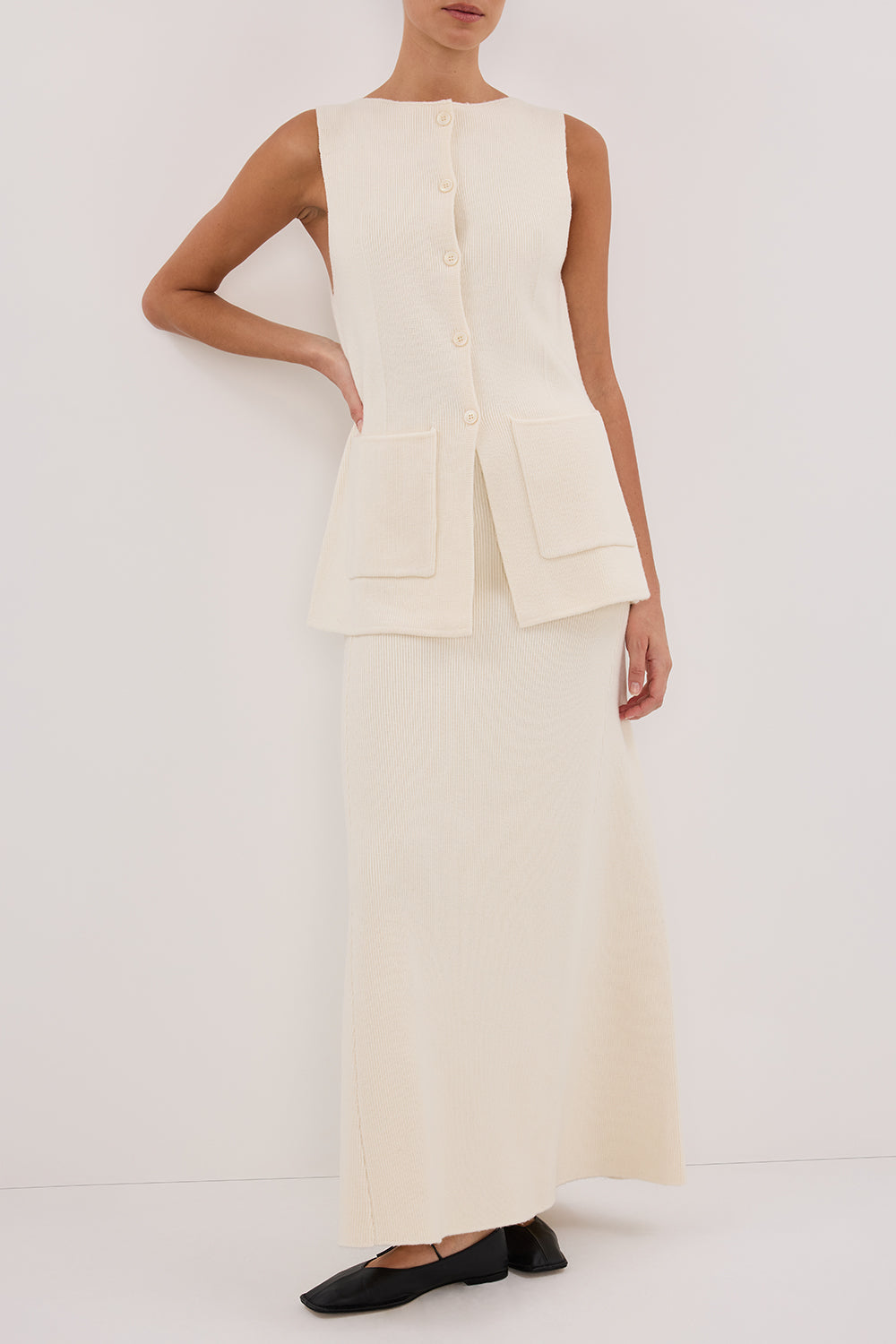 AVA CREAM LONGLINE KNIT MIDI SKIRT