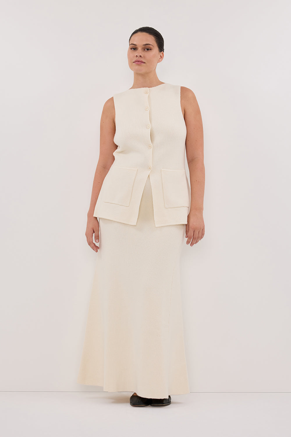 AVA CREAM LONGLINE KNIT MIDI SKIRT