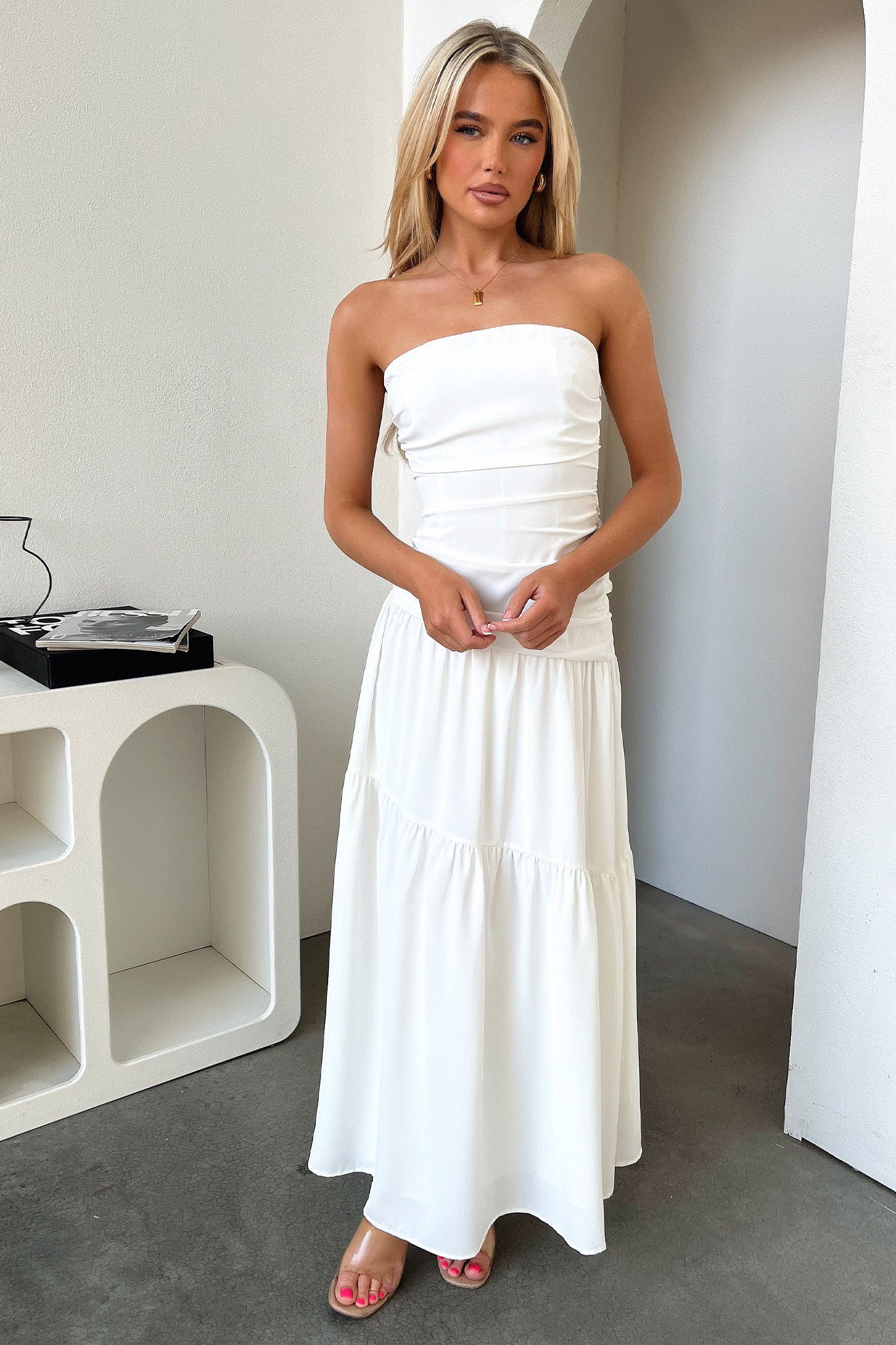 Charlotte Strapless Maxi Dress - White