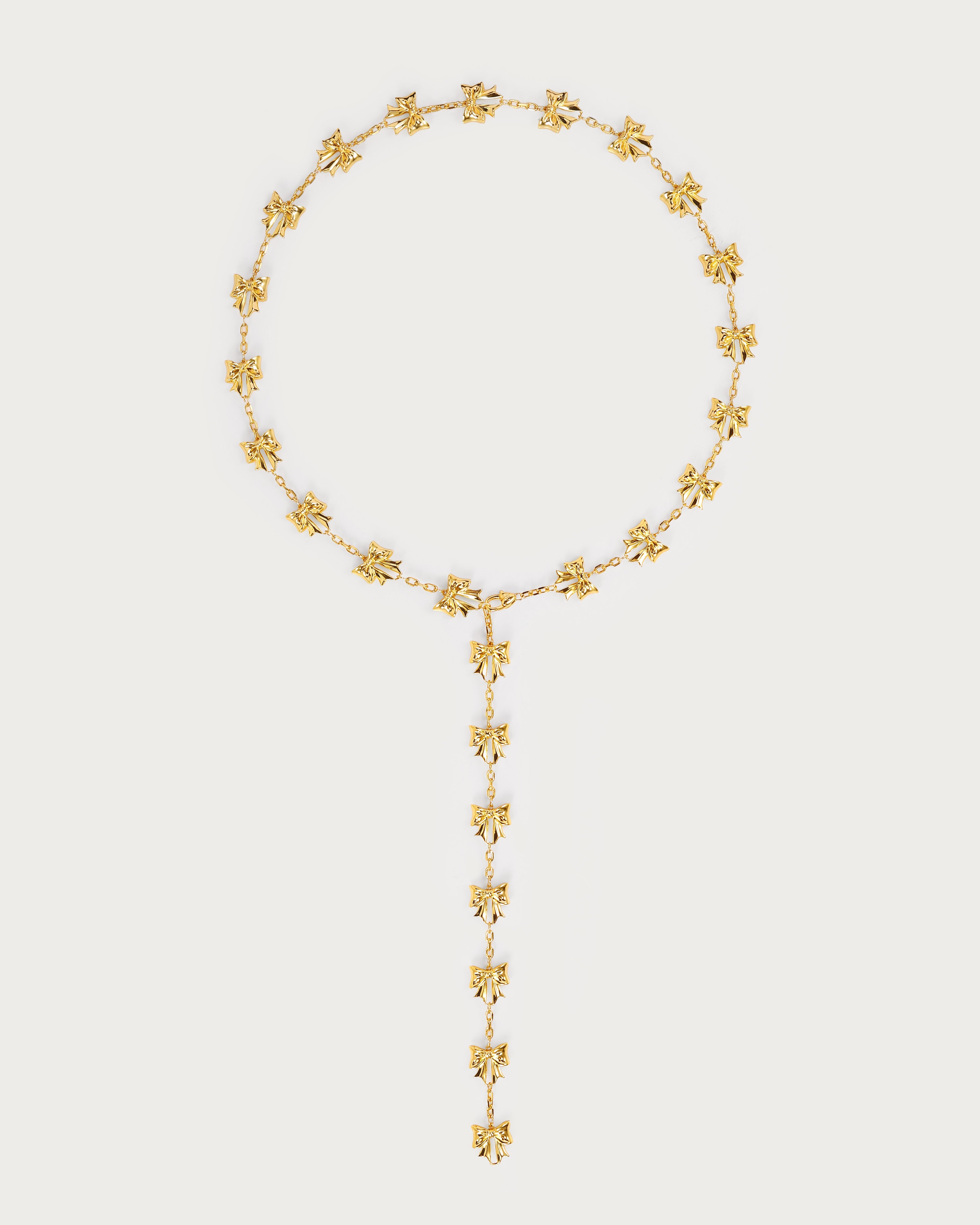 Bow Lariat Long Necklace in Gold