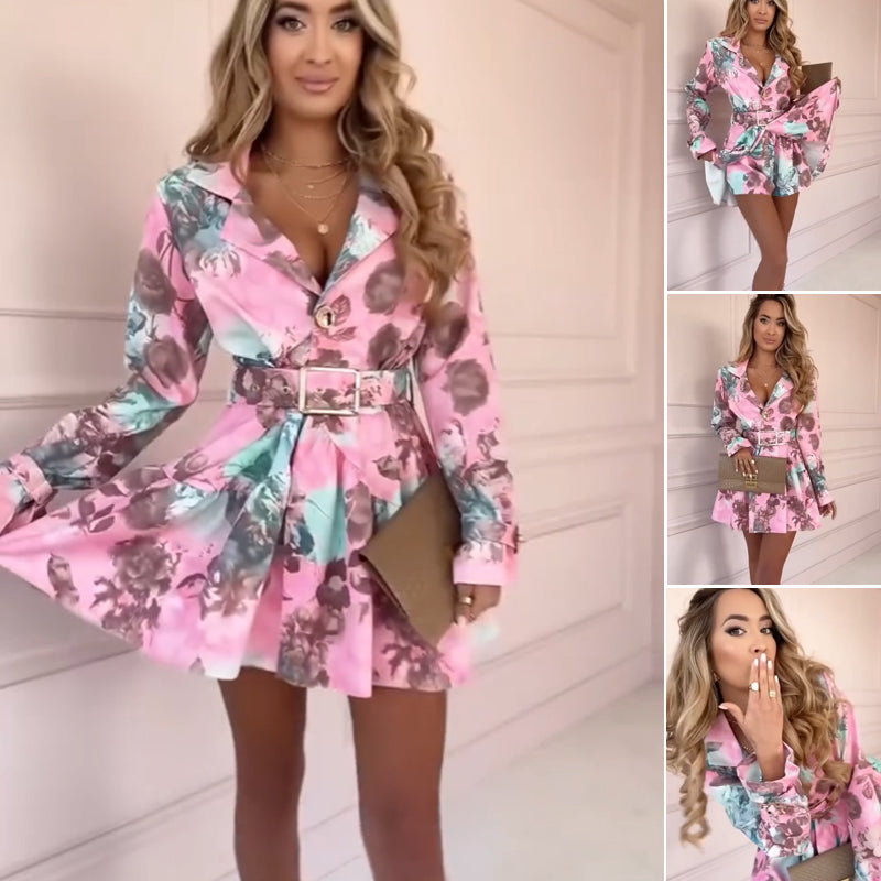 Floral Waisted Long Sleeve Dresses